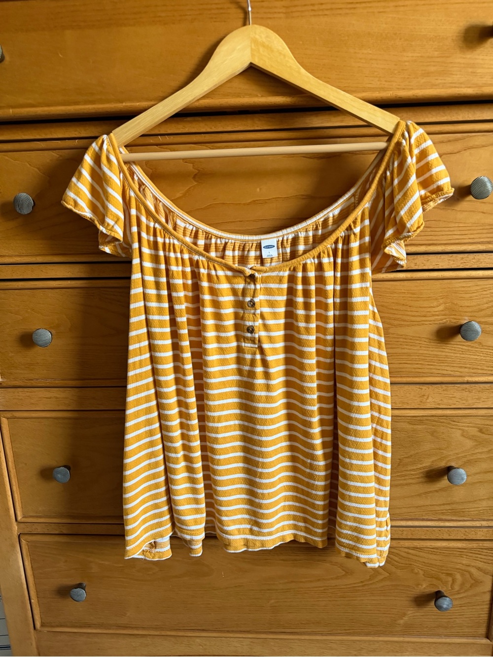 Old Navy Womens Striped Relaxed Flutter Sleeve Yellow & White Top Size Large